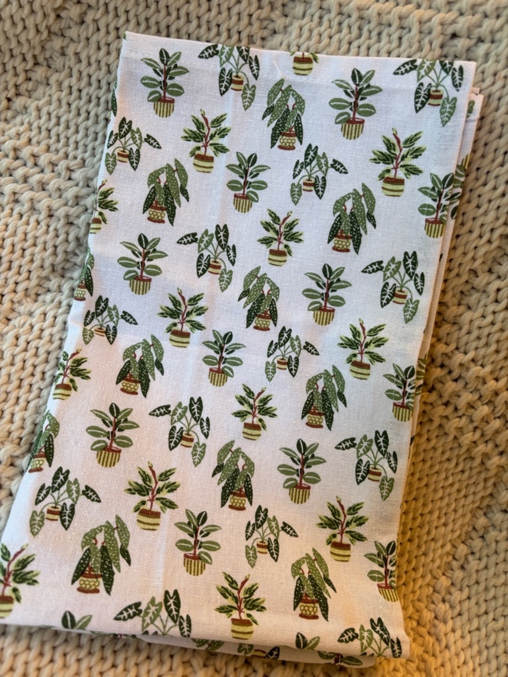 Botanical Plants in Pots Garden Print Kitchen Towel NWT Cotton 14x24”